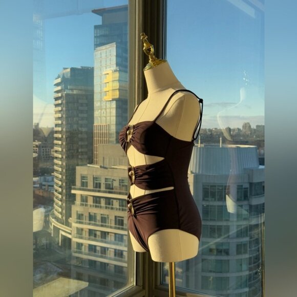 🆕 CHRISTOPHER ESBER 🧿 NWOT Brown Pierced Orbit Cutout 1PC Swimsuit, SZ US 6 - Picture 5 of 15